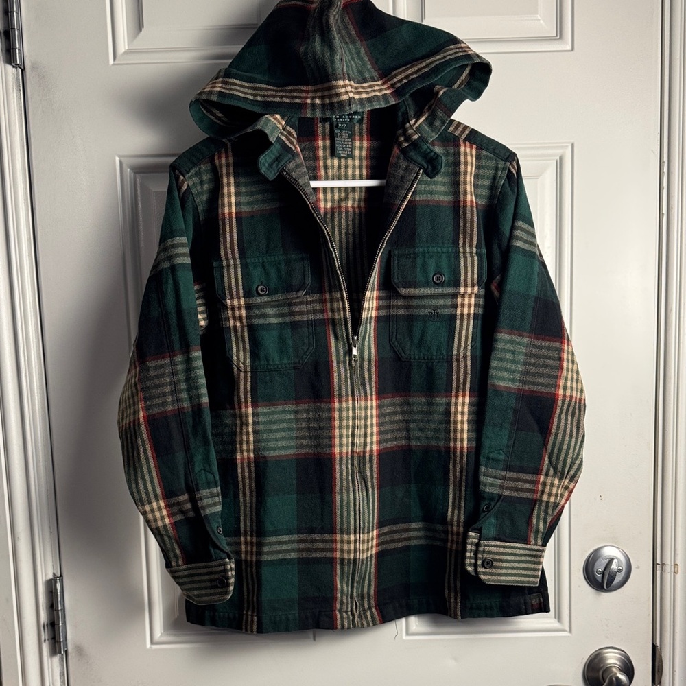Lauren Ralph Lauren Dark Green Plaid Hooded Jacket